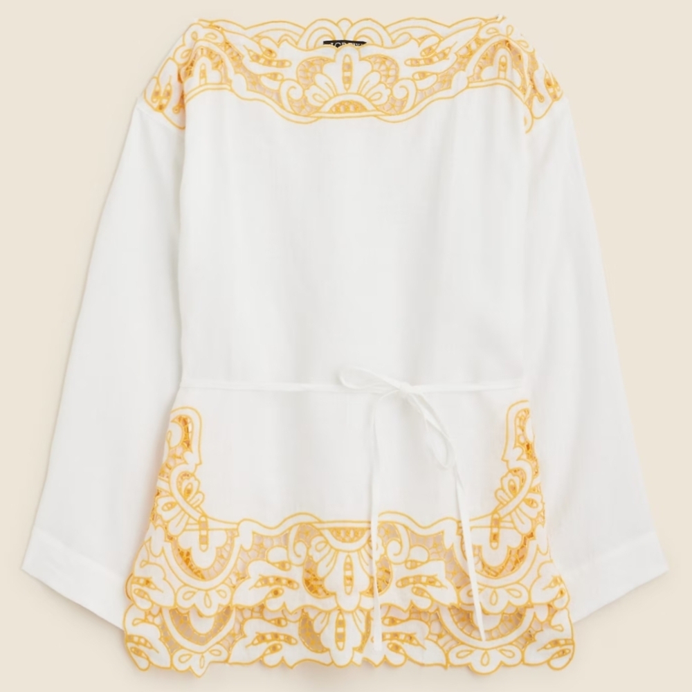 J. Crew White and Yellow Embroidered Top